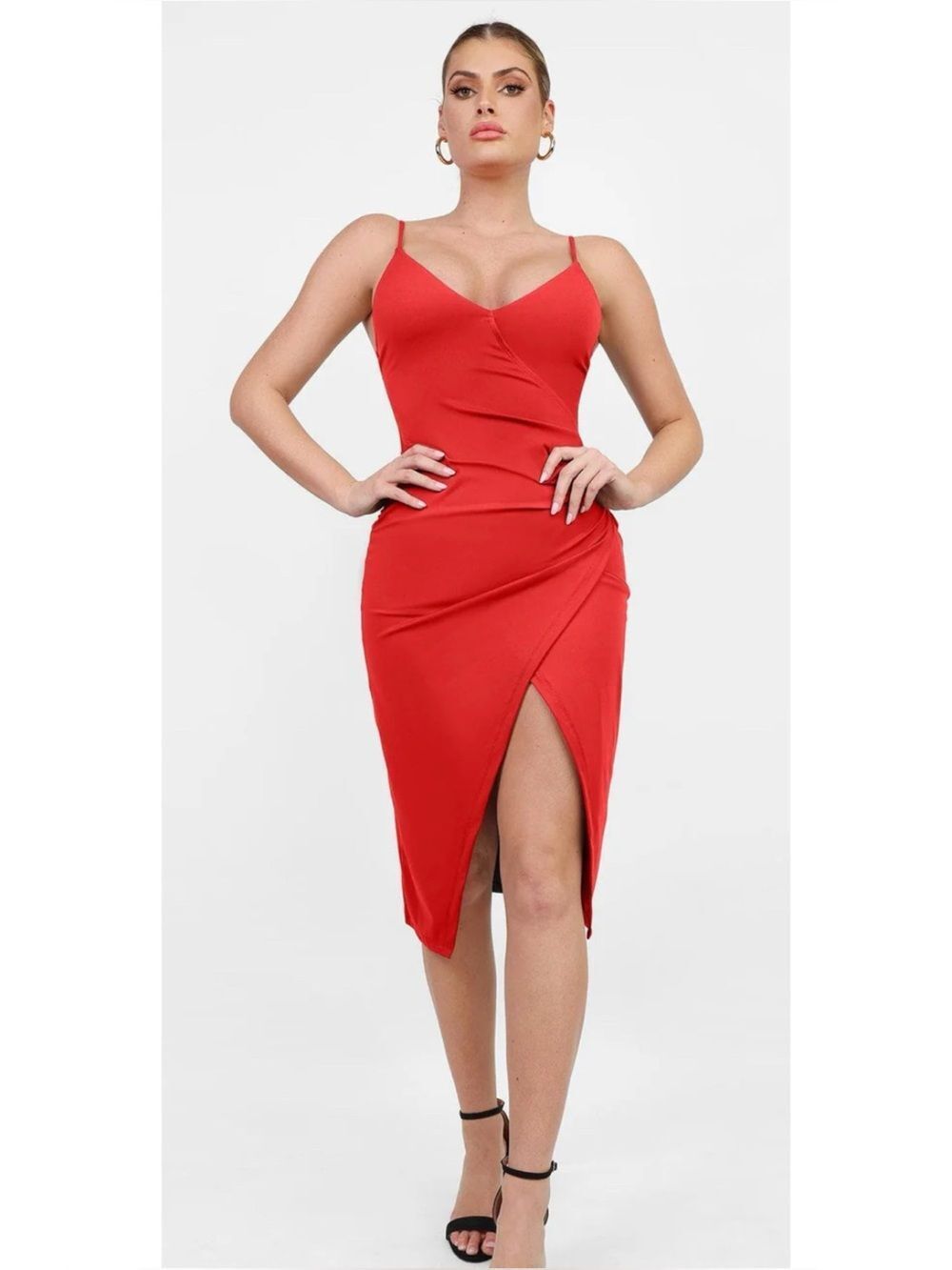 Popilush Shapewear Sculpting Wrap Midi Slip Dress in Red Size XL ~ NWT